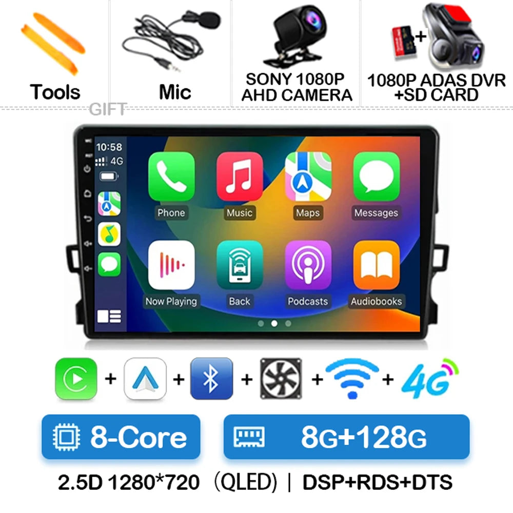 Android Car Stereo for Toyota Auris E150 (2006–2012) — Wireless CarPlay, Android Auto, GPS, WiFi