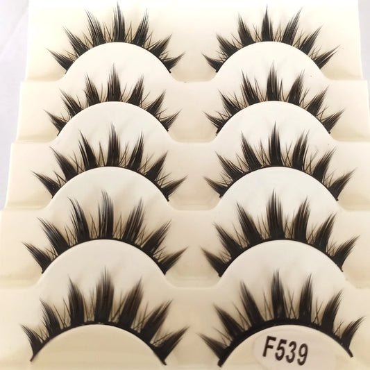 Natural Long Black Cat Eye Crisscross False Eyelashes 5 Pairs Strip