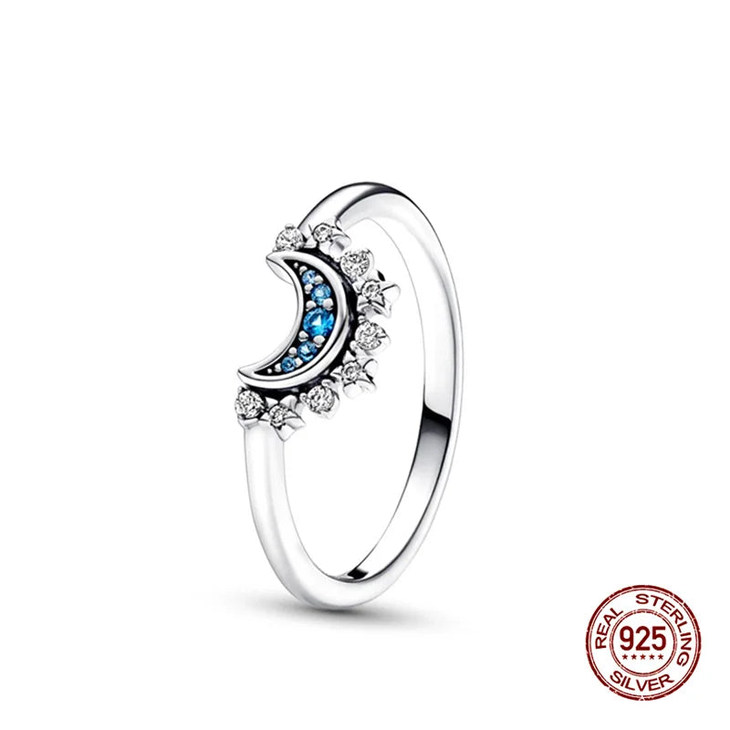 New in 925 Sterling Silver Sun and Moon Love Princess Zircon Oxide Enamel Heart Love Rings Fashion Fine Jewelry For Women Gifts