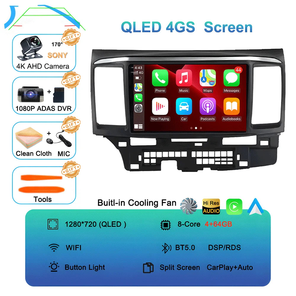 Android 16 Video Player For MITSUBISHI LANCER 9 10 X 2008 - 2016 9Inch Car Radio Stereo Audio GPS Player Carplay Auto Screen