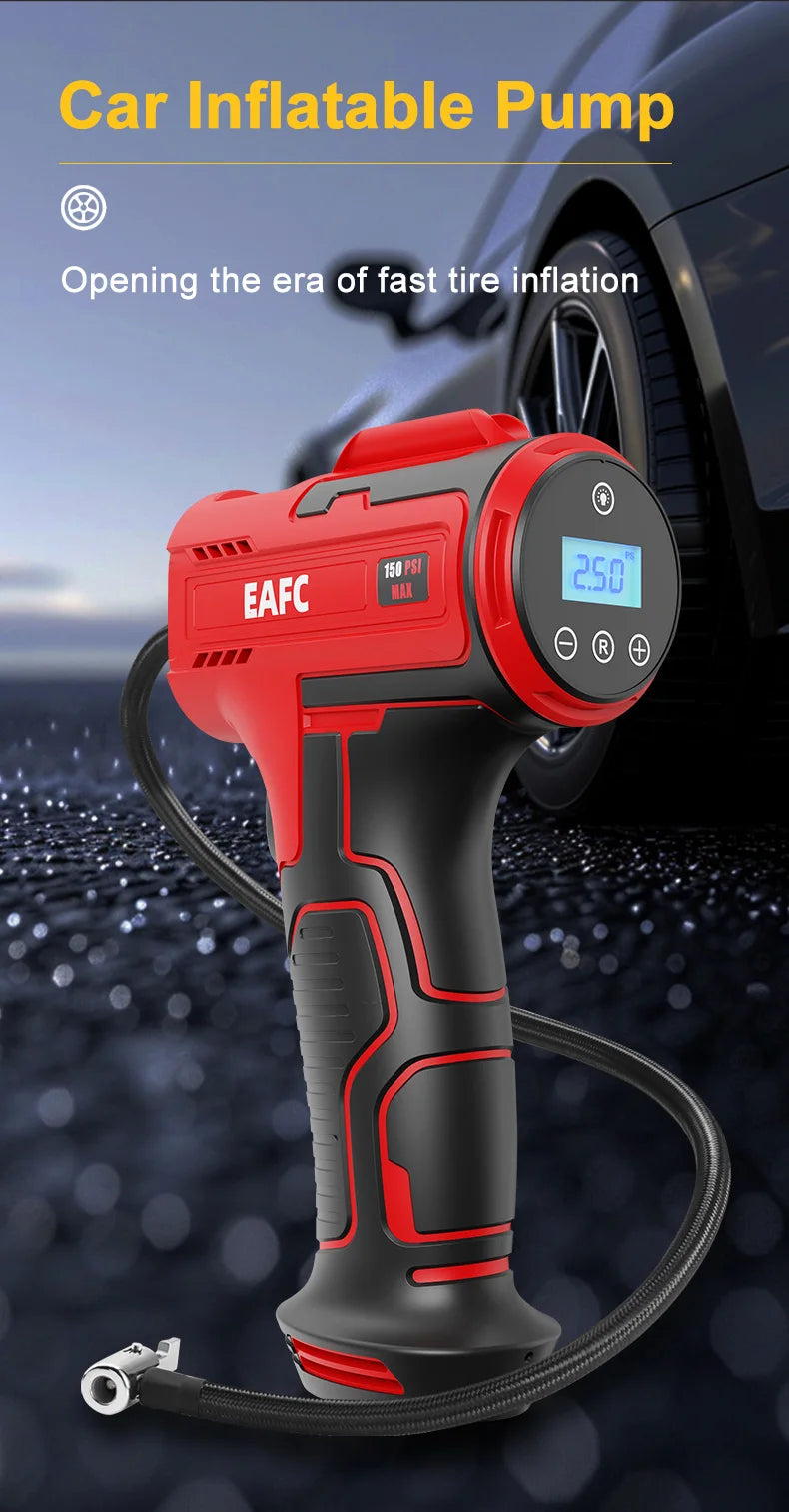 EAFC 4000mAh Car Air Compressor Electric Wireless 150PSI Tire Inflator Pump for Motorcycle Bicycle Boat AUTO Tyre Balls Inflator