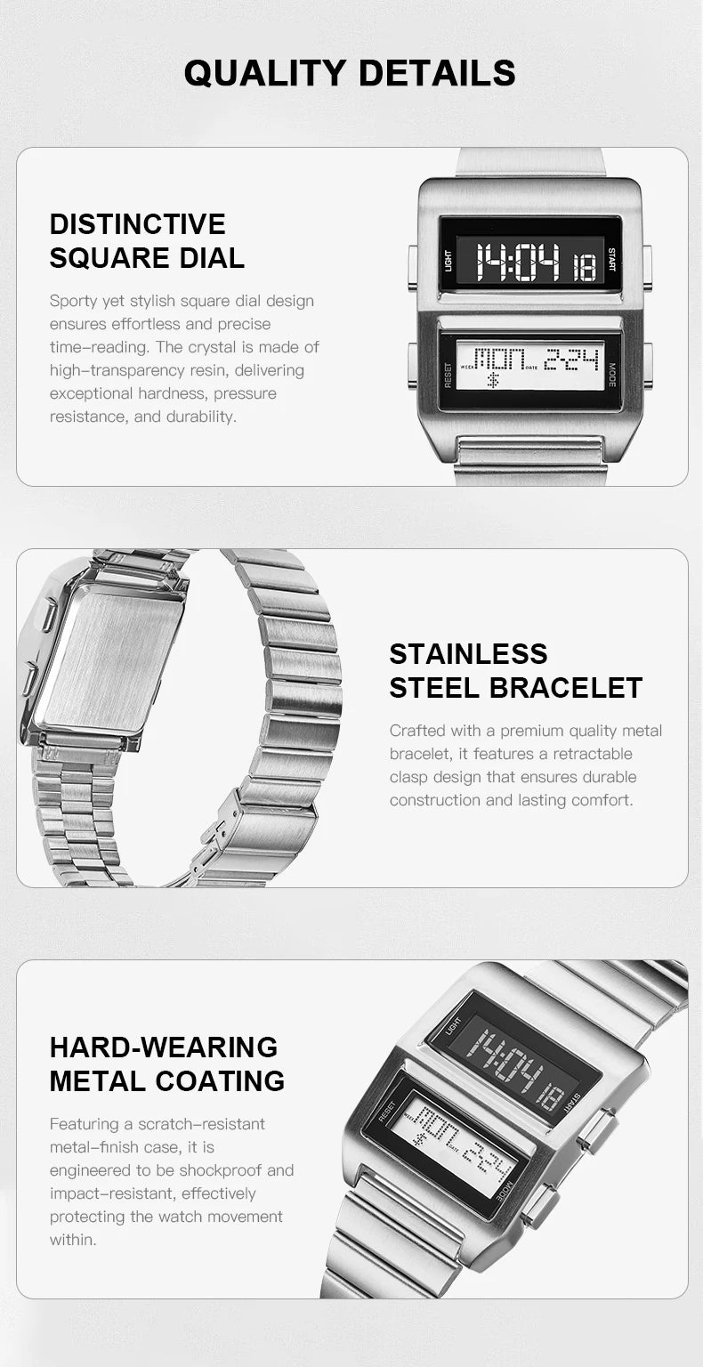 MEGIR Retro Cyberpunk Driver Electronic Watch for Men Sports Wristwatch with Electronic Movement Stainless Steel Strap 0324