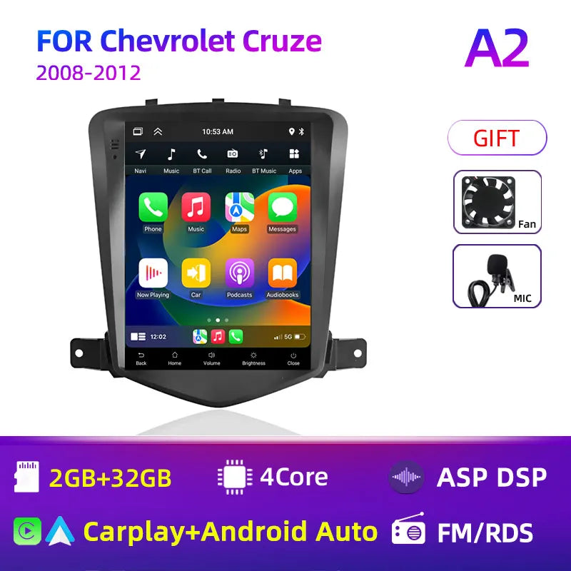 Car Stereo with Apple CarPlay & Android Auto, Compatible with Chevrolet Cruze (2008-2012)