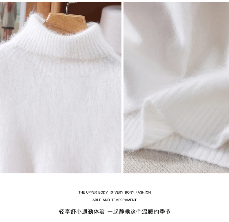 Women's High Collar Knit Sweater, Thick Pullover