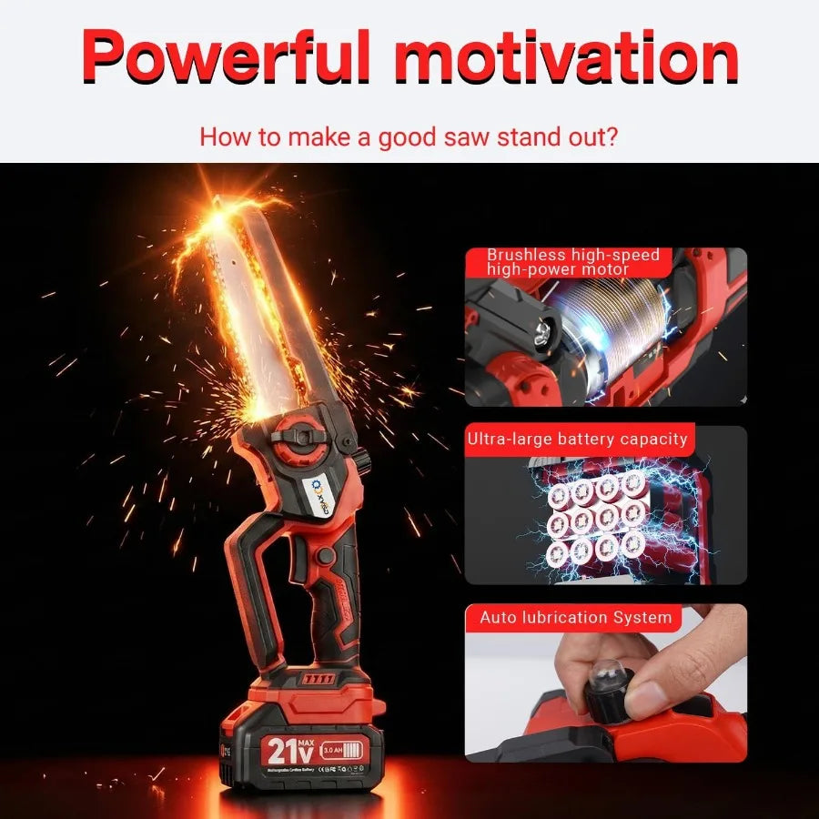 8" and 6" Mini Chainsaw Cordless Portable Handheld Electric Chainsaw with 2x3.0Ah Batteries and Charger Brushless Small Power S
