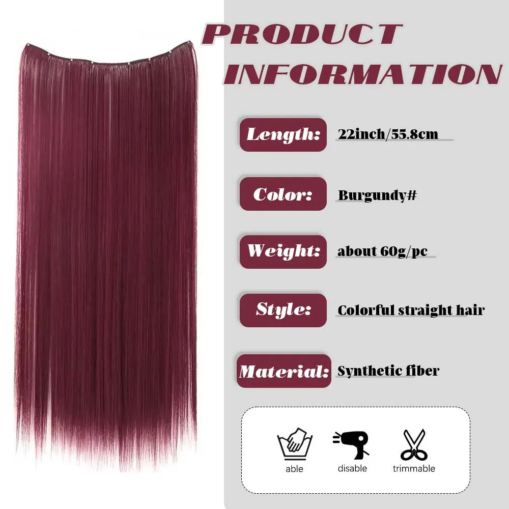 22inch Long Straight colorful Synthetic Hair Extensions - Invisible Clip-In, High Temperature Resistant, Easy to Wear for Women