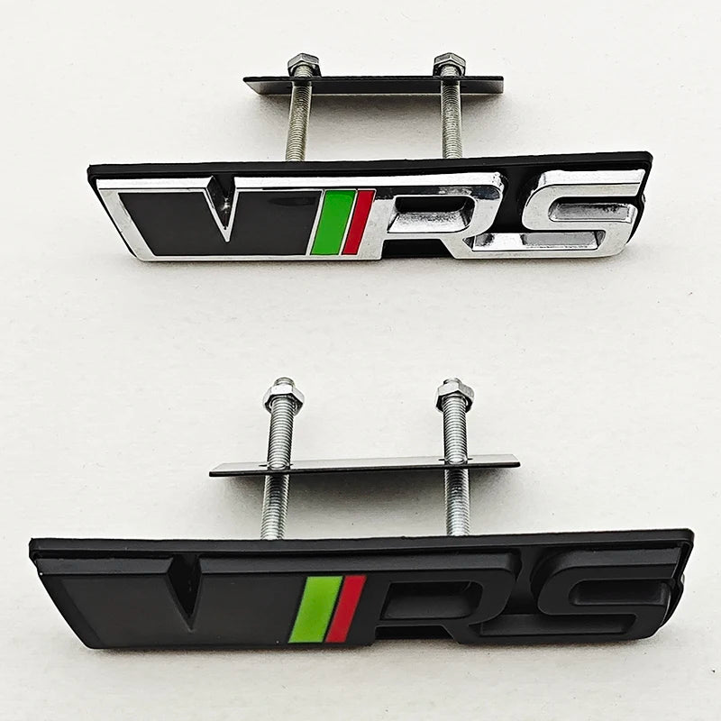 3D Metal RS Logo Emblem Car VRS Letters Front Grille Badge Sticker For Skoda VRS Octavia 1 2 3 Rapid Kodiaq Karoq Fabia Kamiq