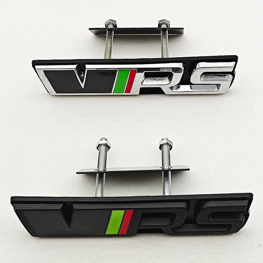 3D Metal RS Logo Emblem Car VRS Letters Front Grille Badge Sticker For Skoda VRS Octavia 1 2 3 Rapid Kodiaq Karoq Fabia Kamiq
