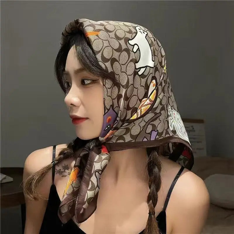 Women's Satin Floral Square Scarf - 70cm Silky Head Scarf