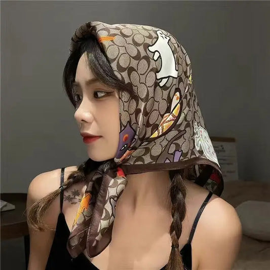 Women's Satin Floral Square Scarf - 70cm Silky Head Scarf