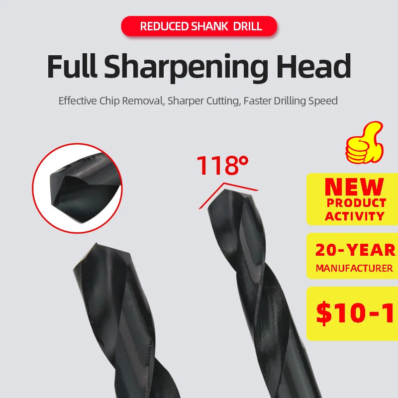 Reduced Shank HSS Twist Drill Bit 13-50mm, Nitride Coated