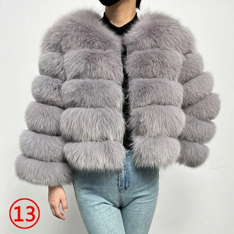 Women's Fox Fur Coat with Detachable Sleeves