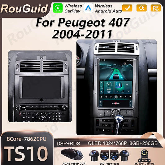 Car Stereo with Apple CarPlay & Android Auto, Compatible with Peugeot 407 (2004-2011)