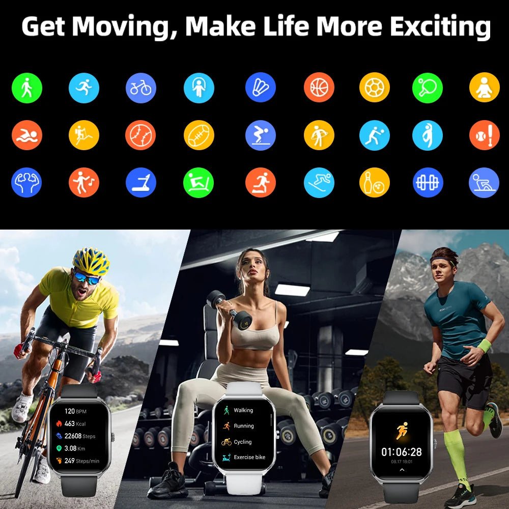 2026 New Smartwatch 1.96 inch Ultra-thin Bluetooth Call Health Monitor IP68 Waterproof 100 Sport Smart Bracelet For Android iOS