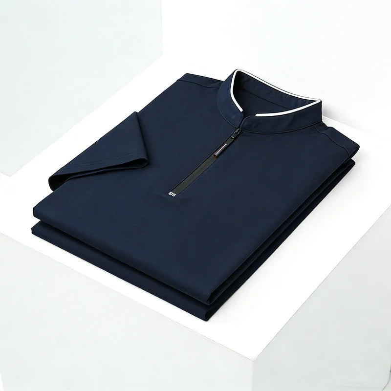 Men's Half-Zip Polo Shirt - Stand Collar Slim Fit, Business & Casual