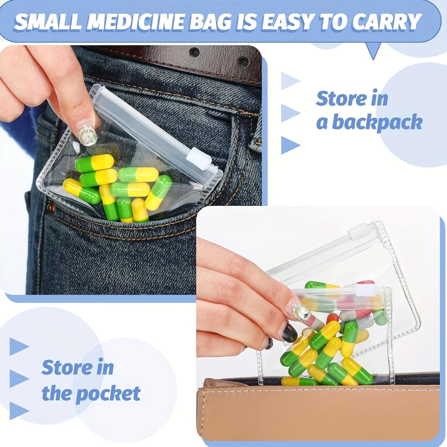 3/15/30Pcs Clear Eva Zipper Pill Bag Medicine Soft Plastic Trinkets Jewelry Storage Bag Waterproof Plastic Zipper Bag
