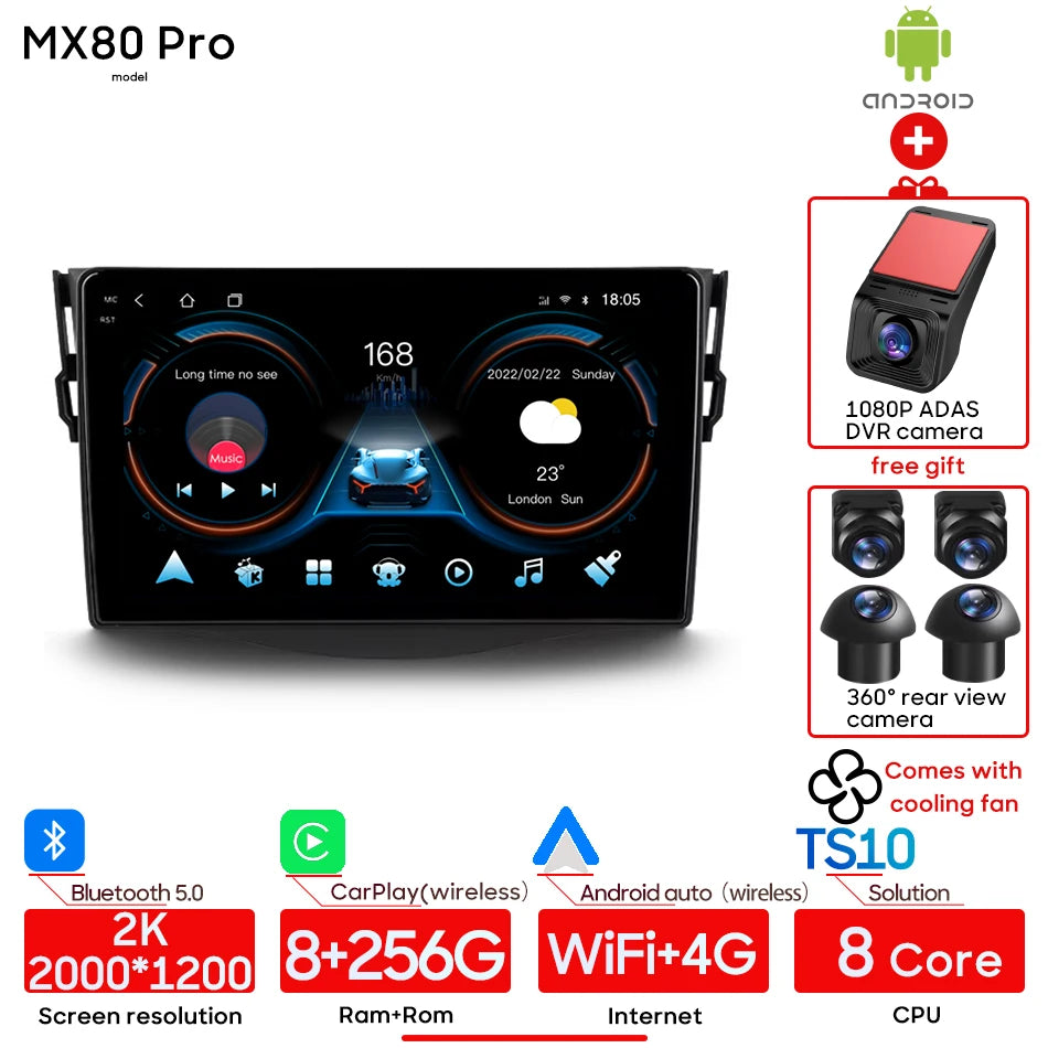 Car Stereo with Apple CarPlay & Android Auto, Compatible with Toyota RAV4 3 XA30 (2005-2016)