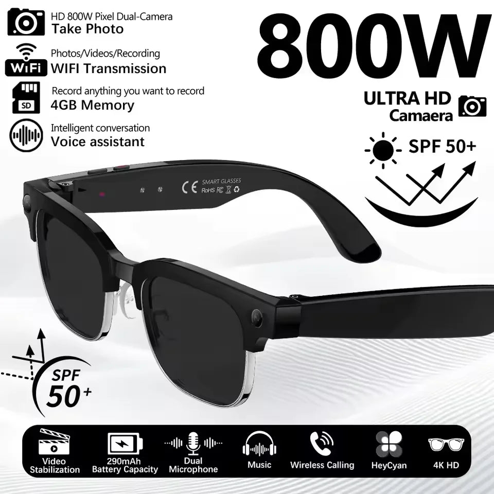 Smart Camera Glasses — 800W Photo & Video with Translation