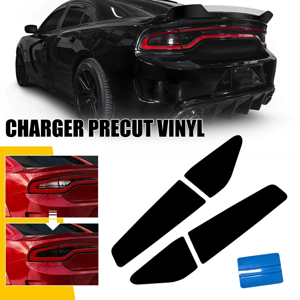 4x Tail Light Smoked Tint Vinyl Overlay – Pre-Cut, Compatible with Dodge Charger 2015–2022