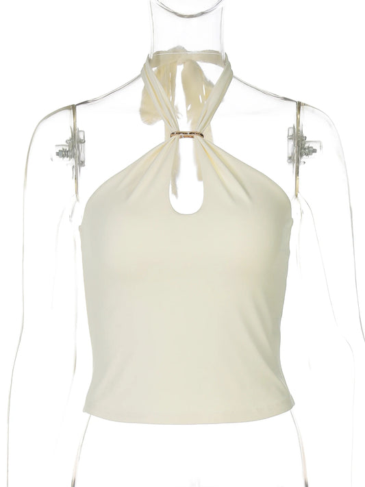 Women's Halter Backless Crop Tank Top - Solid Casual Summer Knit - photo 6