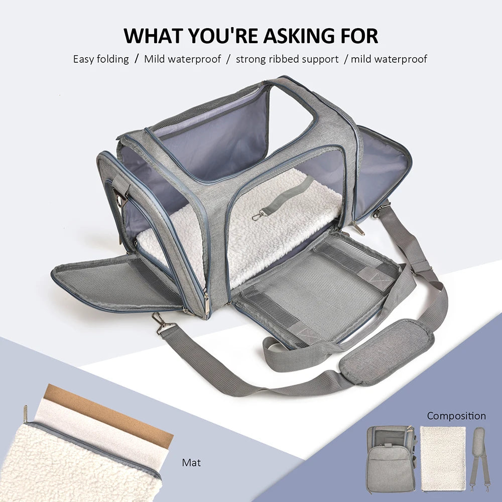 Soft-Side Dog Carrier Bag & Backpack – Airline Approved Pet Travel Bag for Small Dogs & Cats | M & L (Black, Gray)