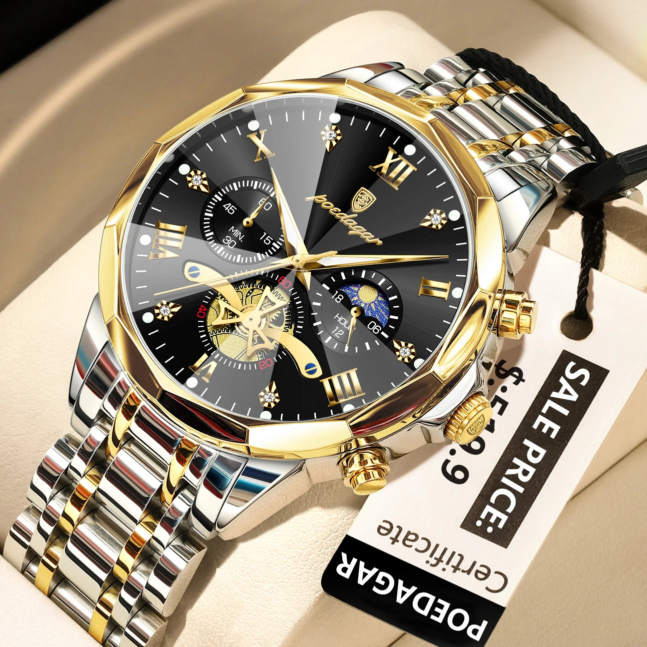 POEDAGAR Luxury Men's Quartz Watch – Waterproof Luminous Chronograph Stainless Steel Wristwatch (Model 938)