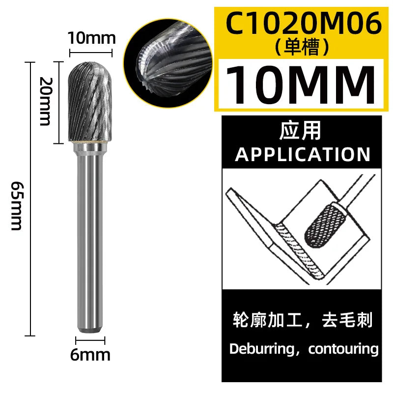 6mm Tungsten Carbide Rotary Burr File Set — Die Grinder Bits for Metal