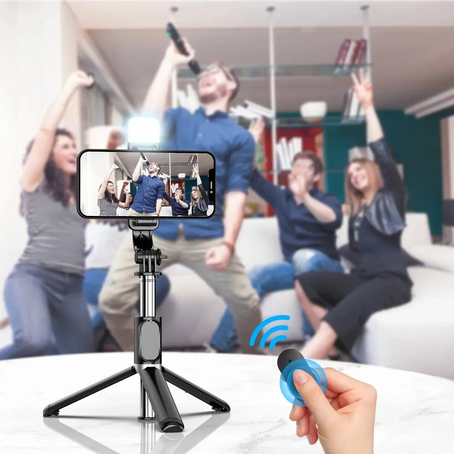 Wireless Selfie Stick with Tripod Stand and Light, Bluetooth Remote, Extendable for iPhone, Mobile Phone, TikTok Live Streaming