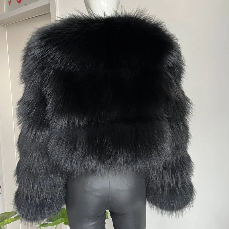 Women's Short Raccoon Fur Coat, Winter Jacket