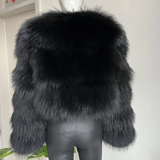 Women's Short Raccoon Fur Coat, Winter Jacket