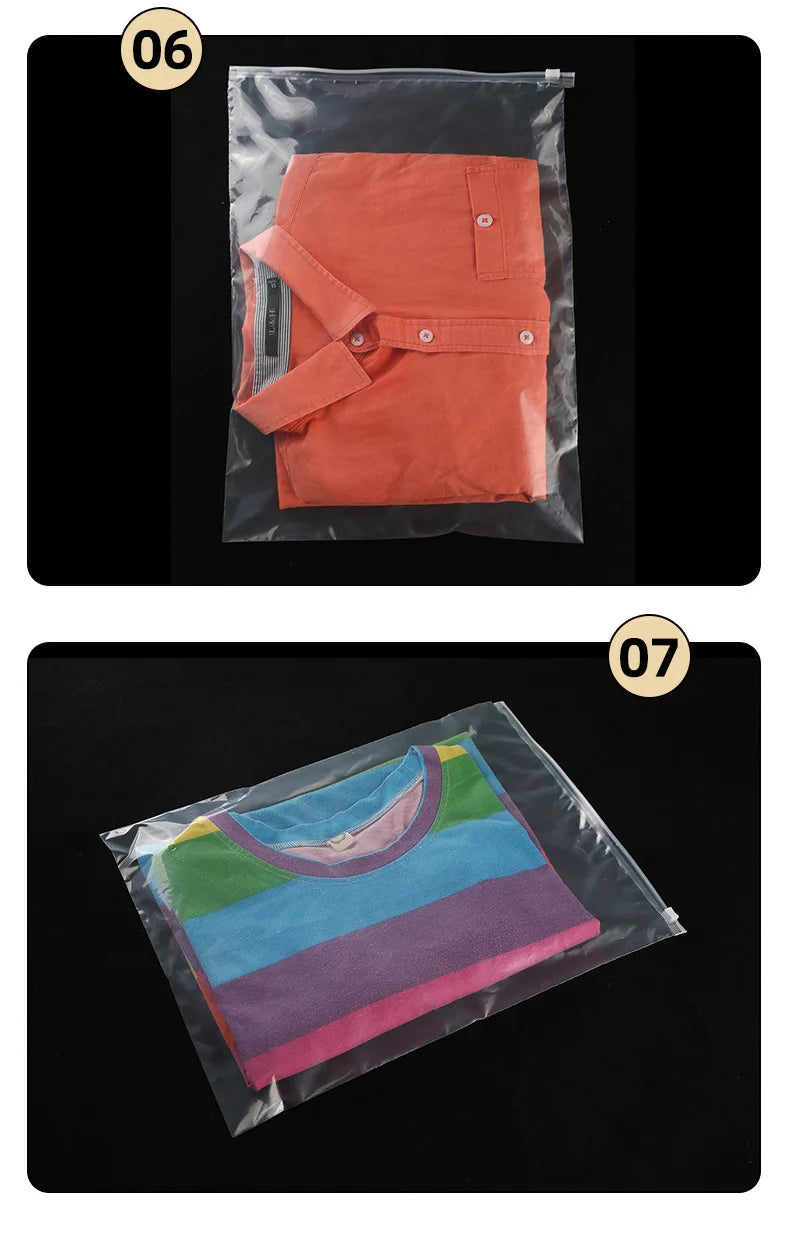 10PCS Transparent Scrub Clothes Zipper Bag PE Portable Storage Organizer Bag  Ziplock Bag Waterproof Packaging Bag