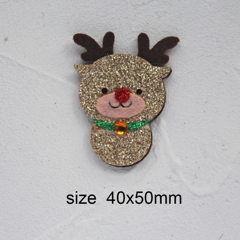 10pcs Glitter Padded Applique Reindeer with Red Nose  for DIY Christmas Hair Clips Bow Accessories Felts Supply Party Decor