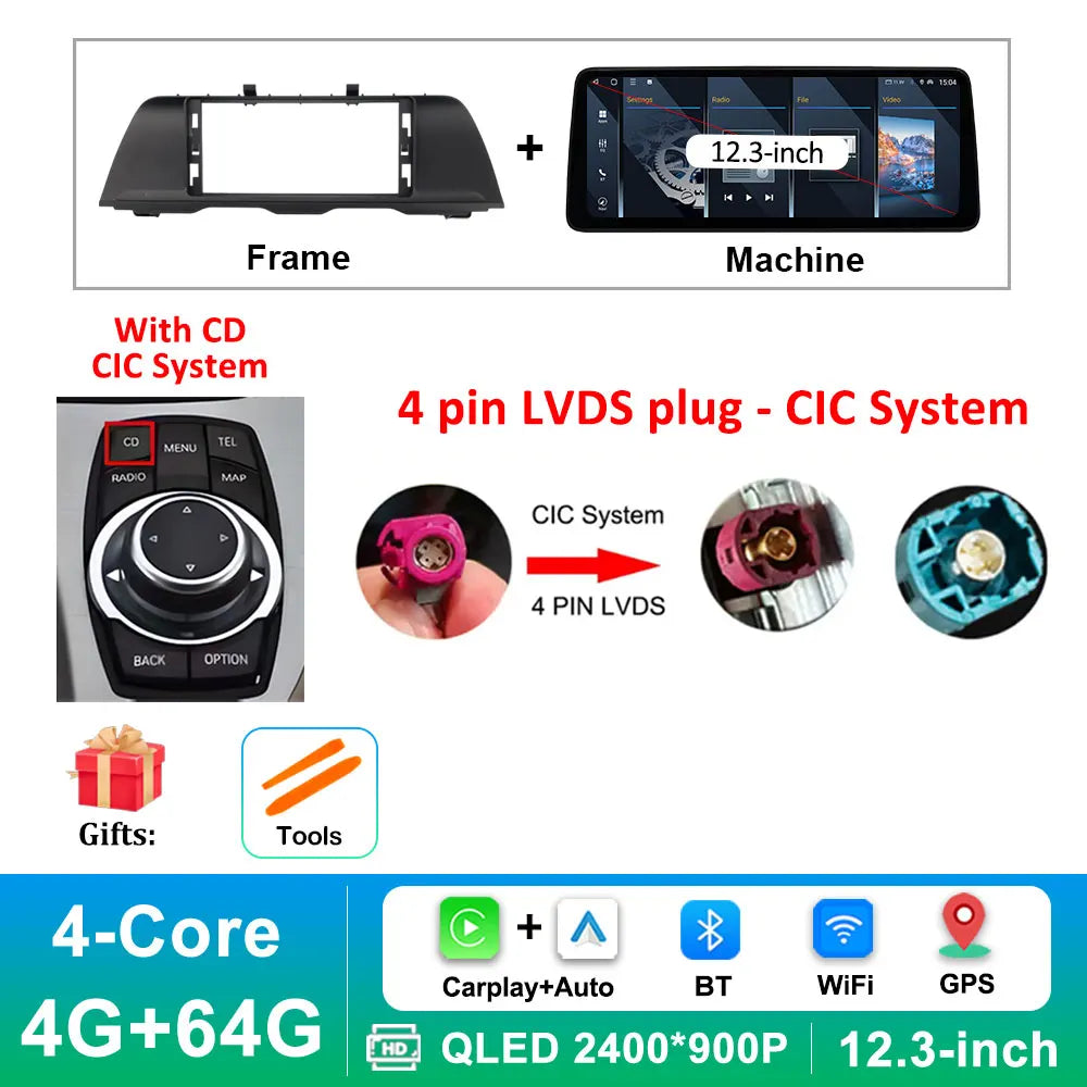 Android 16 Wireless Carplay Car Radio Multimedia Player for BMW 5 Series F10 F11 2010 - 2017 CIC NBT System QLED Screen GPS WiFi