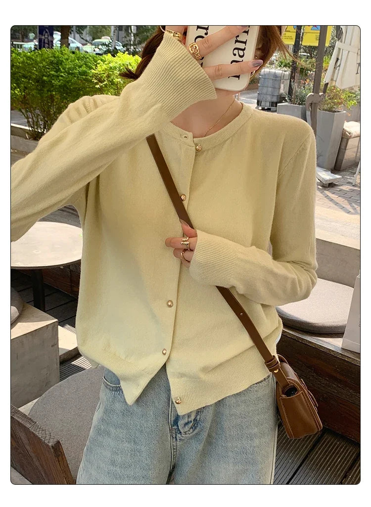 Women's Round Neck Knit Cardigan — Button Front