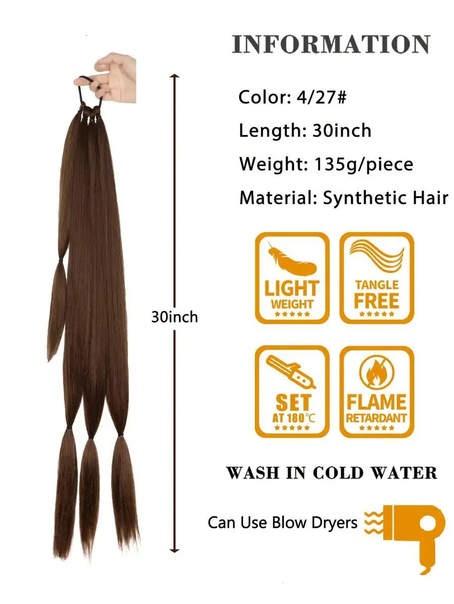 Long Braided Ponytail Hair Extensions With Hair Tie, Straight Wrap-Around Synthetic Hair, Natural Soft