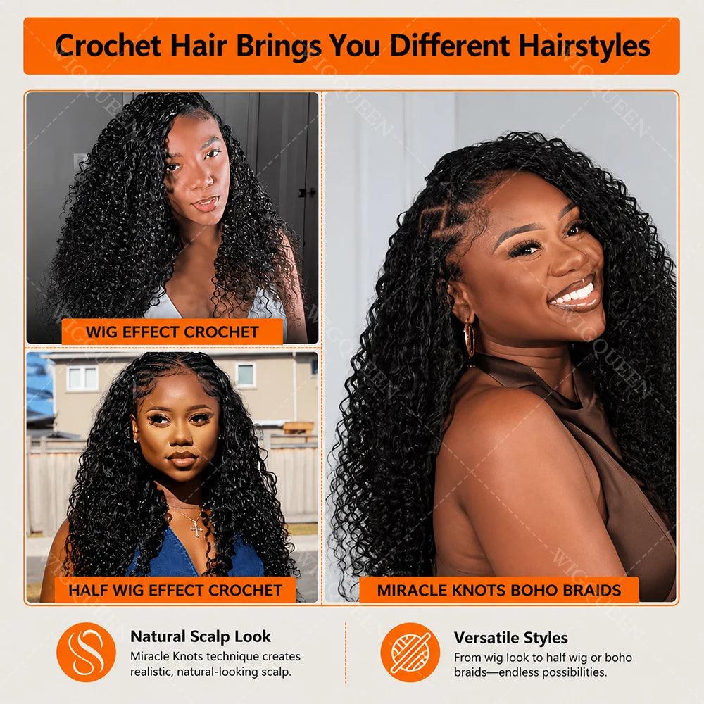 15A Small Spirals Curly Miracle Knots Feather Crochet Human Hair For Boho Braiding Invisible Knot PreSeparated Knotless Kinky Curly Crochet Human Hair Extensions Reusable Pre looped Natural Black Crochet Bundles With String B