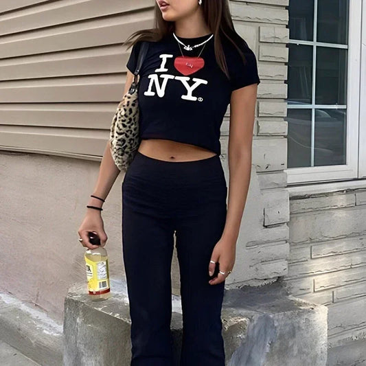 Gothic Clothes Summer Fashion T Shirt Tee Tshirt I Love New York NY Womens Cropped Top Harajuku