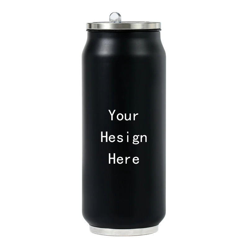 500ML 304 Stainless Steel Cola Can Thermos Custom LOGO Vacuum Cup Flask Portable Double Layers Straw Cup Water Bottle Mug