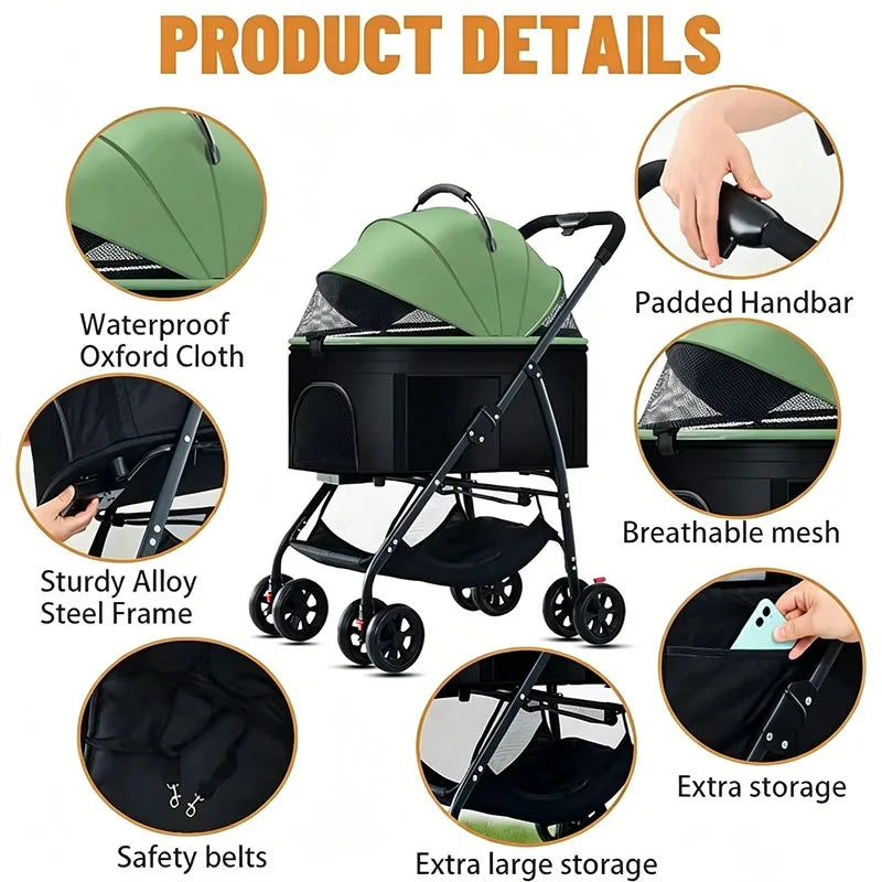 3-in-1 Folding Pet Stroller - Lightweight Travel Cart for Dogs – photo 5