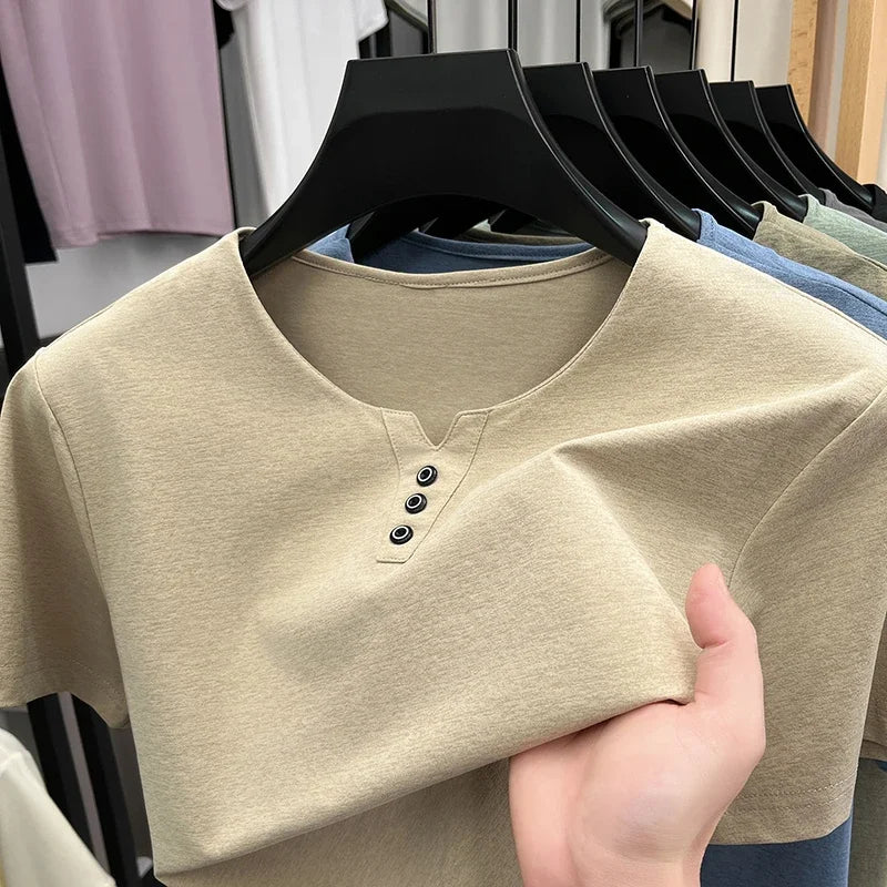 Men's Henley Tee - Short Sleeve, Slim Fit Breathable Streetwear
