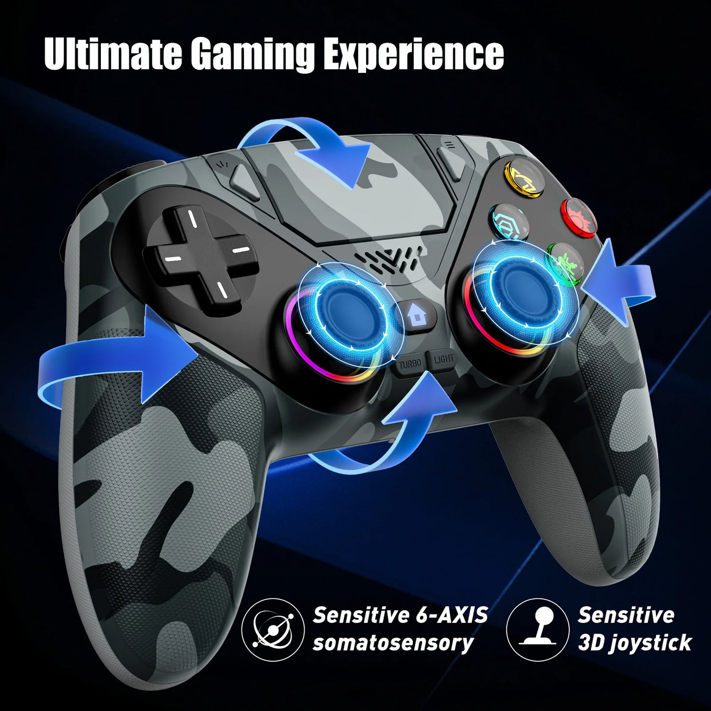 RGB Wireless Controller for Playstation5/PS5 Pro/Slim/PC,Dual Vibration Marco/Turbo Func Gamepads 3.5mm Audio Jack Game Joystick