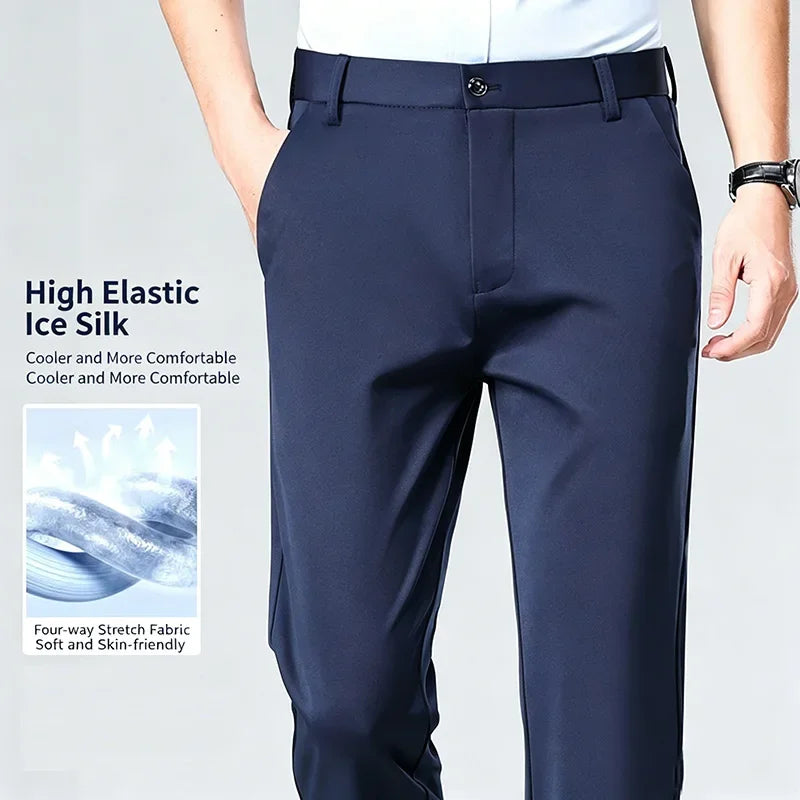 Men's Stretch Dress Pants - Straight Leg, Wrinkle-Resistant Drape