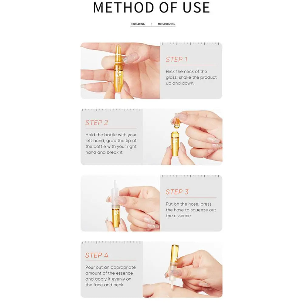 Hyaluronic Acid Vitamin C Moisturizing Rejuvenating Facial Treatment Shrink Pores Whiten Essence Set 24k Golden Ampoule Essence