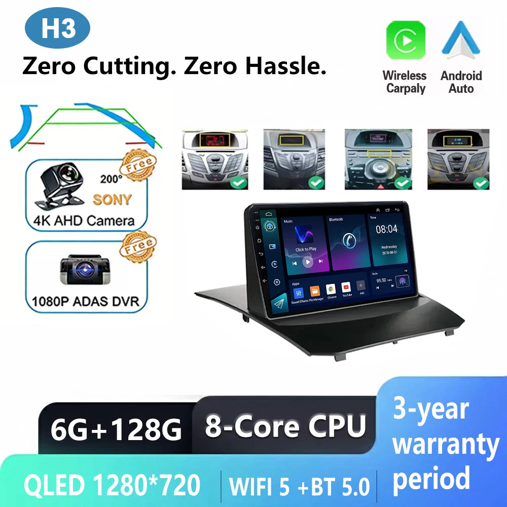 Android Car Stereo for Ford Fiesta MK6/MK7 (2009–2017) — Wireless CarPlay, Android Auto, GPS, 5G WiFi