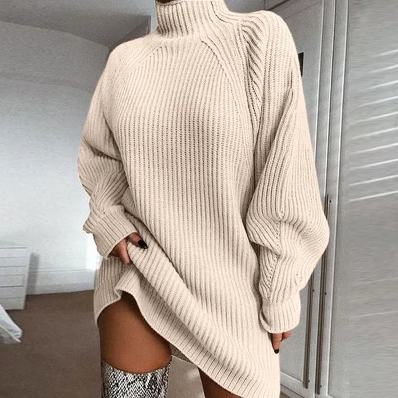 Women's Turtleneck Sweater Dress - Oversized Knit Mini Dress - photo 6