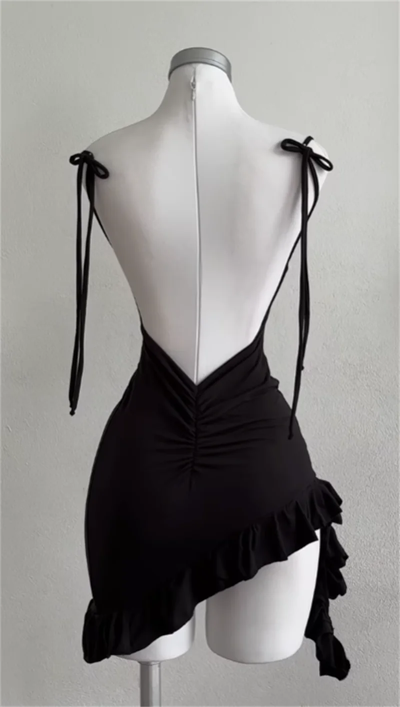 Women's Backless Ruffle Mini Dress — Lace-Up Bodycon Y2K Party Sundress