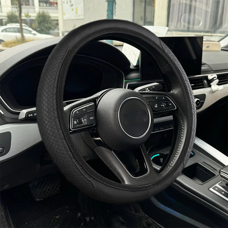 A Comfortable Soft PU elastomeric stretchable automotive steering wheel cover without inner ring fits 37-38CM