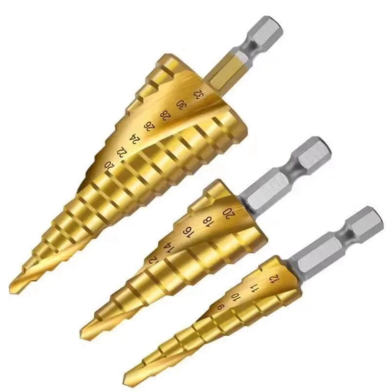 HSS Step Drill Bit Set, Hex Titanium Cone Hole Cutter 4-32mm