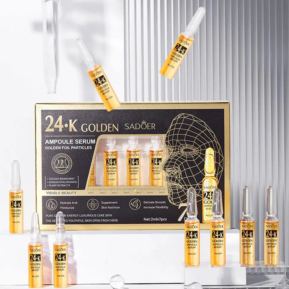 Hyaluronic Acid Vitamin C Moisturizing Rejuvenating Facial Treatment Shrink Pores Whiten Essence Set 24k Golden Ampoule Essence
