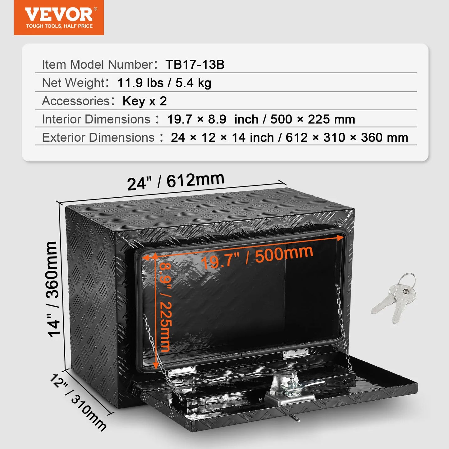 SucceBuy Underbody Truck Box Pickup Storage Box Heavy Duty Diamond Plate Tool Box with Lock&Keys Waterproof Trailer Storage Box